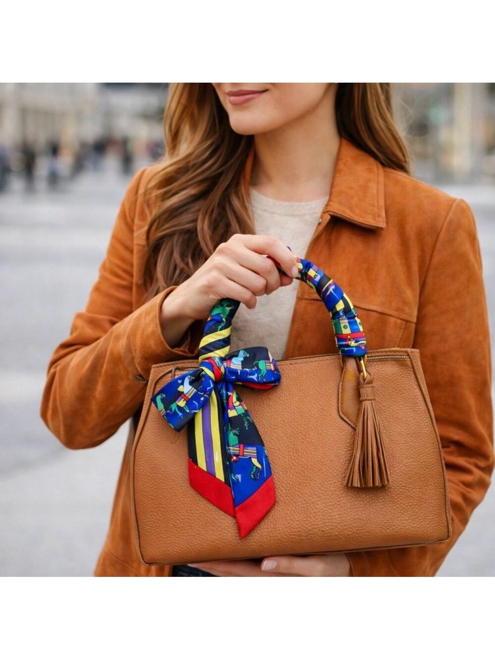 HORSE PRINT SKINNY SCARF BANDEAU BAG HANDLE WRAP NEON COLORS BLACK BLUE